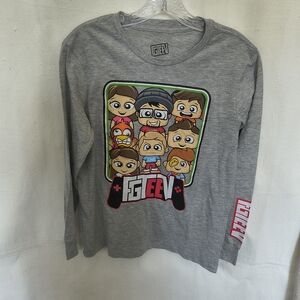 Kid's Youth Size Large Gray Long Sleeve Tee With FGTEEV Graphic Design